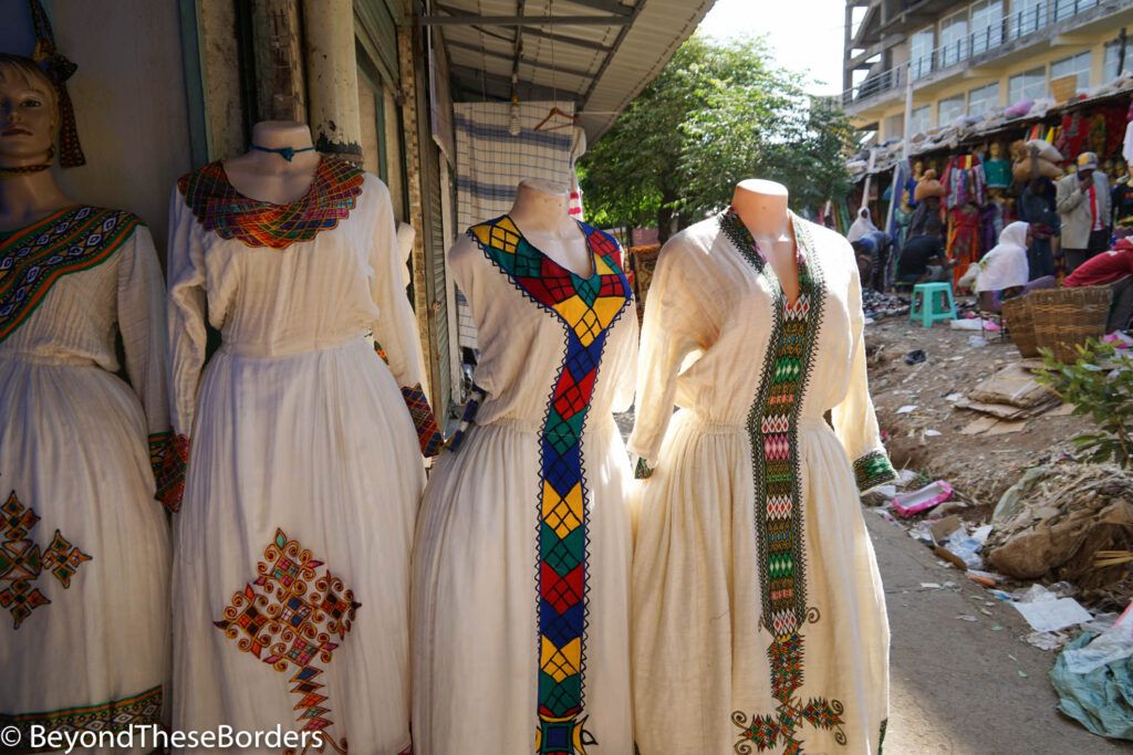 Clothes on sale in the market in Bahir Dar, Ethiopia.