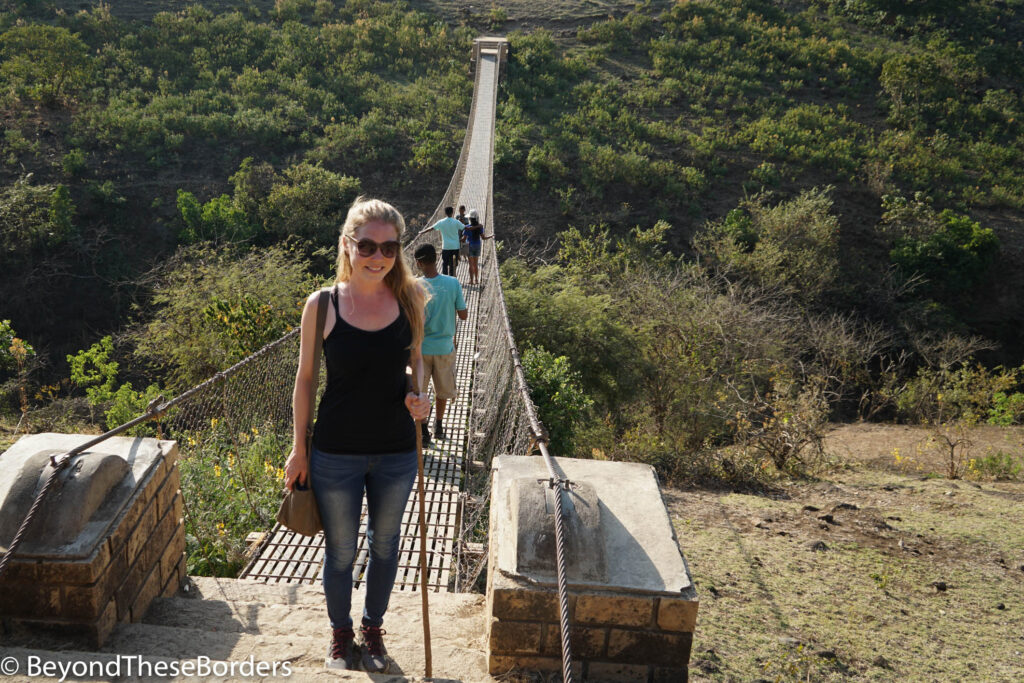 Hanging bridge over the gorge.